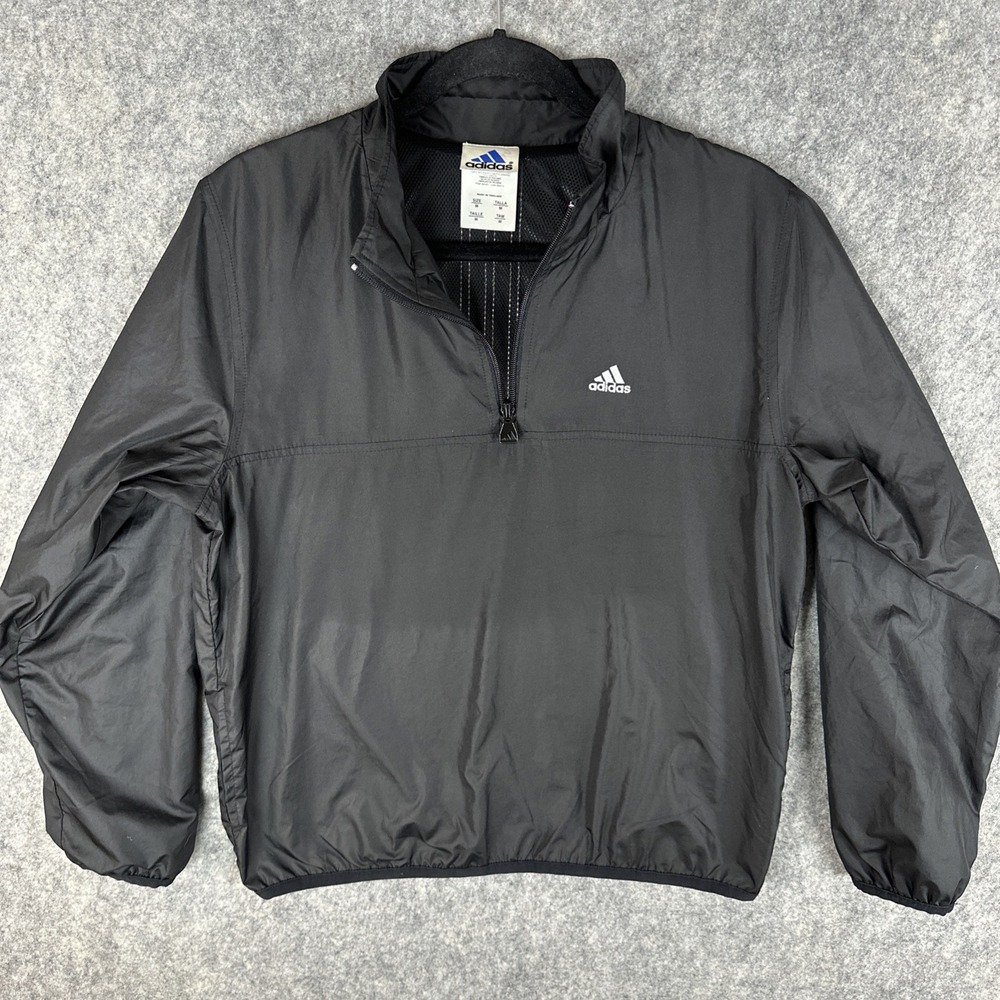 Adidas Pullover Mens M Black Jacket Lightweight Track Windbreaker 3 Stripe Y2K